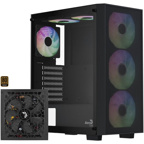 AeroCool B509A Flow-G-BK-v1, mit Netzteil Aero 650, Tower-Gehäuse